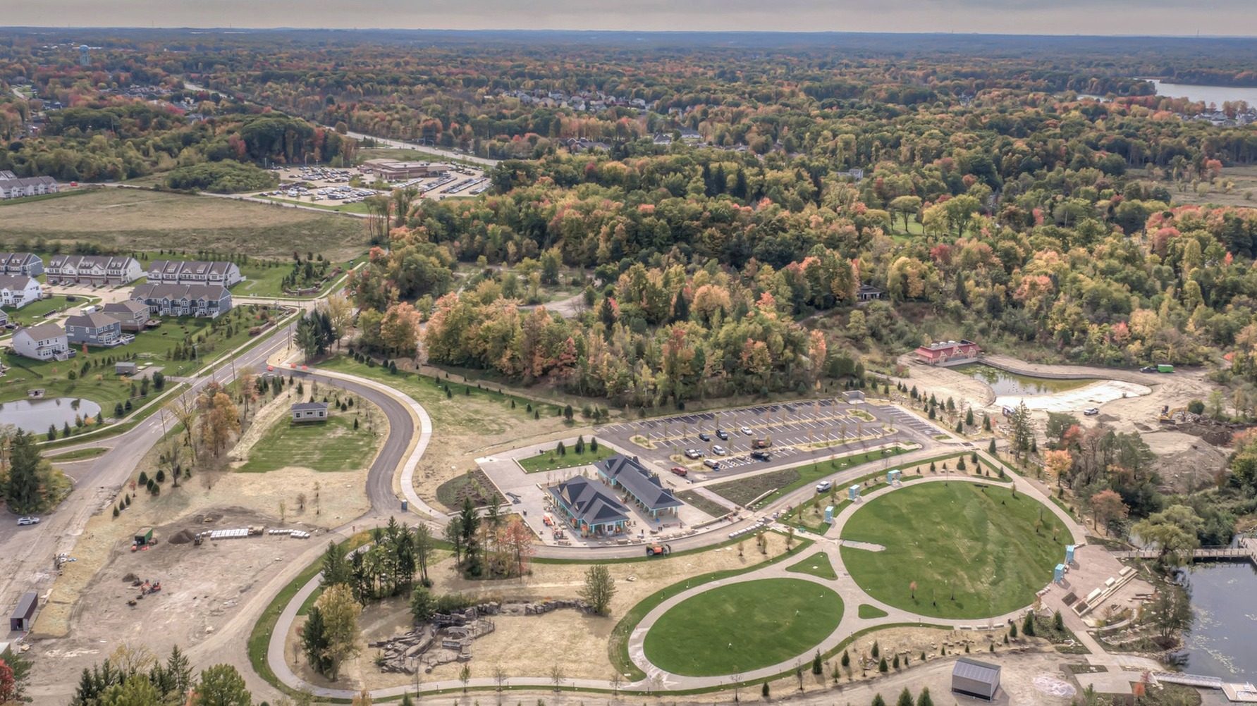 Whole park, over the entrance road toward the lake, October 12, 2026